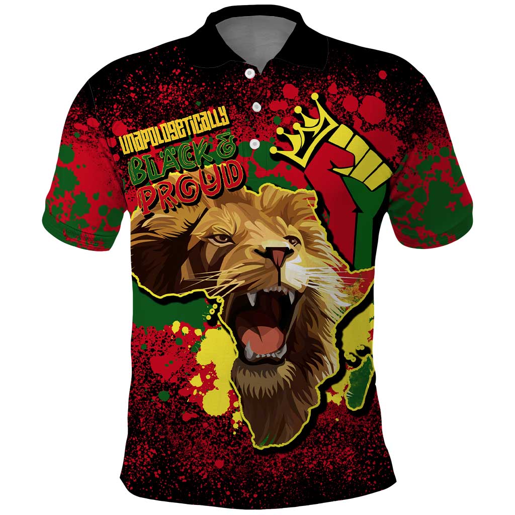 Unapologetically Black and Proud Polo Shirt Africa Map with Lion