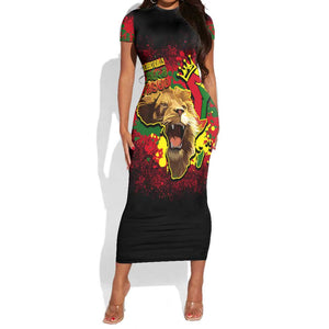 Unapologetically Black and Proud Short Sleeve Bodycon Dress Africa Map with Lion