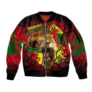 Unapologetically Black and Proud Sleeve Zip Bomber Jacket Africa Map with Lion