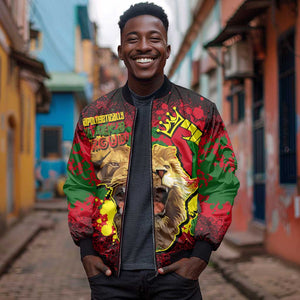 Unapologetically Black and Proud Sleeve Zip Bomber Jacket Africa Map with Lion