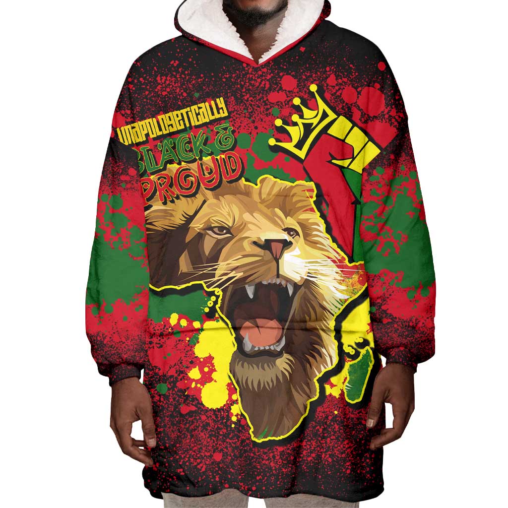 Unapologetically Black and Proud Wearable Blanket Hoodie Africa Map with Lion