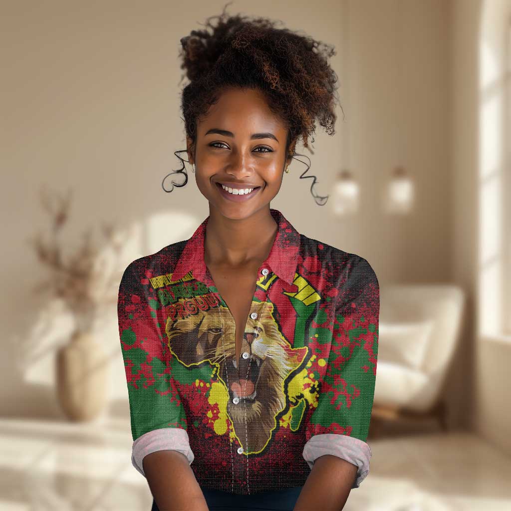 Unapologetically Black and Proud Women Casual Shirt Africa Map with Lion