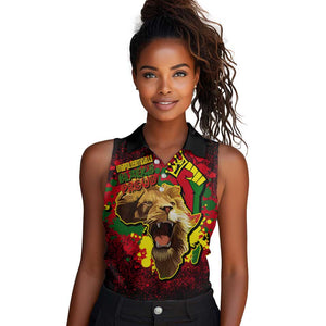 Unapologetically Black and Proud Women Sleeveless Polo Shirt Africa Map with Lion