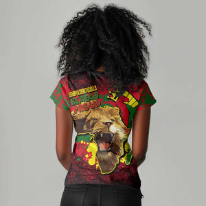 Unapologetically Black and Proud Women V-Neck T-Shirt Africa Map with Lion