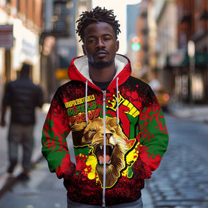 Unapologetically Black and Proud Zip Hoodie Africa Map with Lion