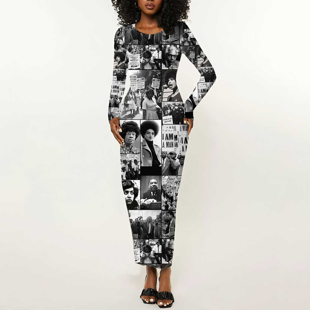 African Long Sleeve Bodycon Dress Black Power Images