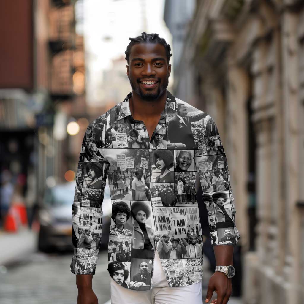 African Long Sleeve Button Shirt Black Power Images