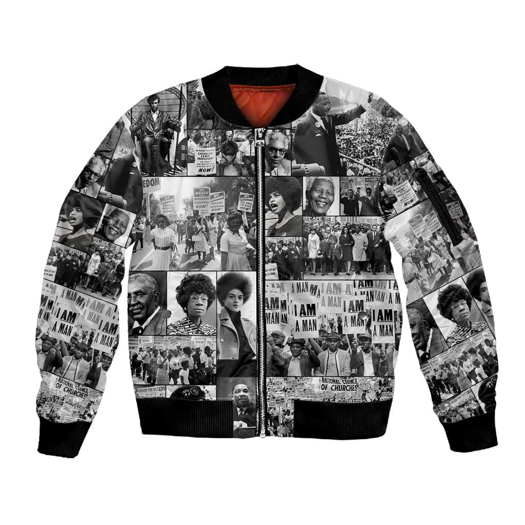 African Sleeve Zip Bomber Jacket Black Power Images