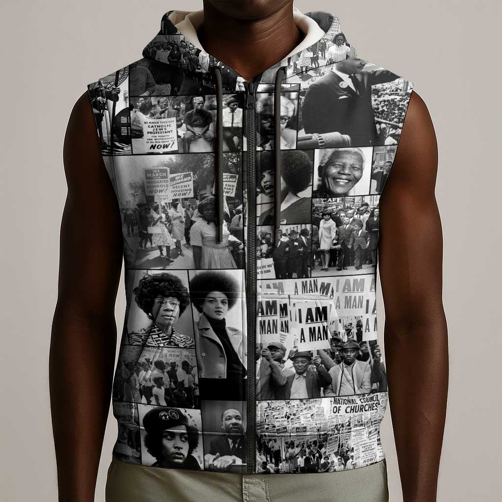 African Sleeveless Zip Hoodie Black Power Images - African Pride