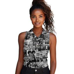 African Women Sleeveless Polo Shirt Black Power Images