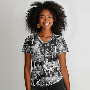 African Women V-Neck T-Shirt Black Power Images