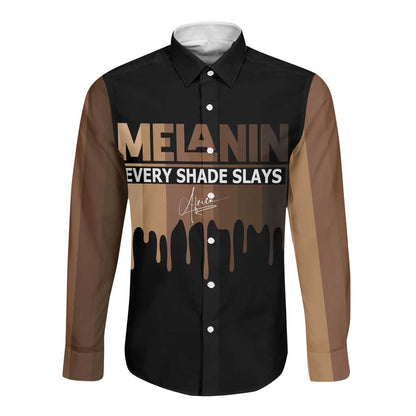 Every Shade Slays Melanin Long Sleeve Button Shirt African Signature