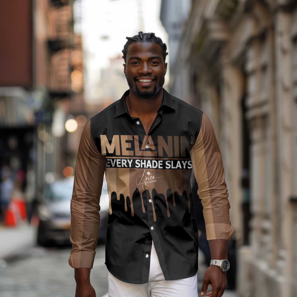 Every Shade Slays Melanin Long Sleeve Button Shirt African Signature