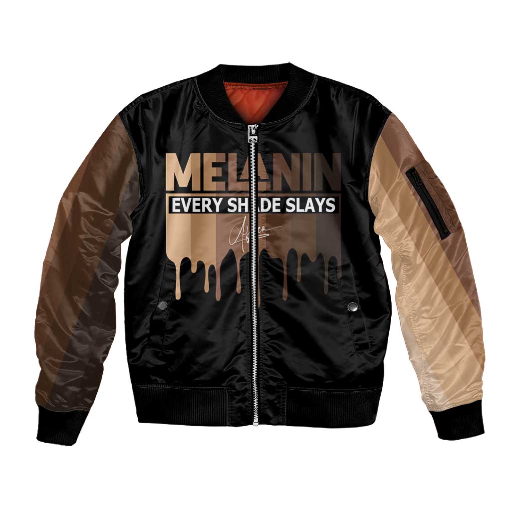 Every Shade Slays Melanin Sleeve Zip Bomber Jacket African Signature