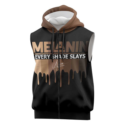 Every Shade Slays Melanin Sleeveless Zip Hoodie African Signature - African Pride