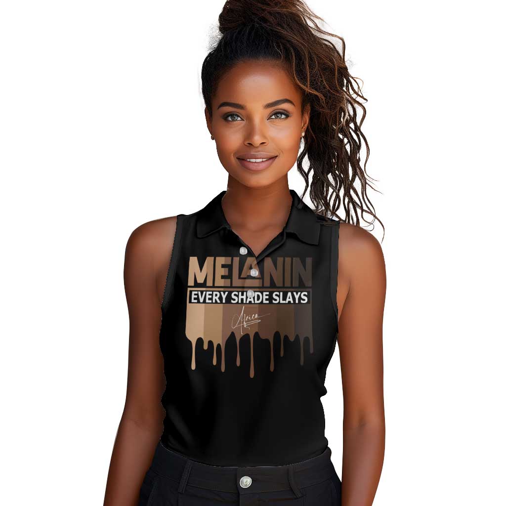 Every Shade Slays Melanin Women Sleeveless Polo Shirt African Signature