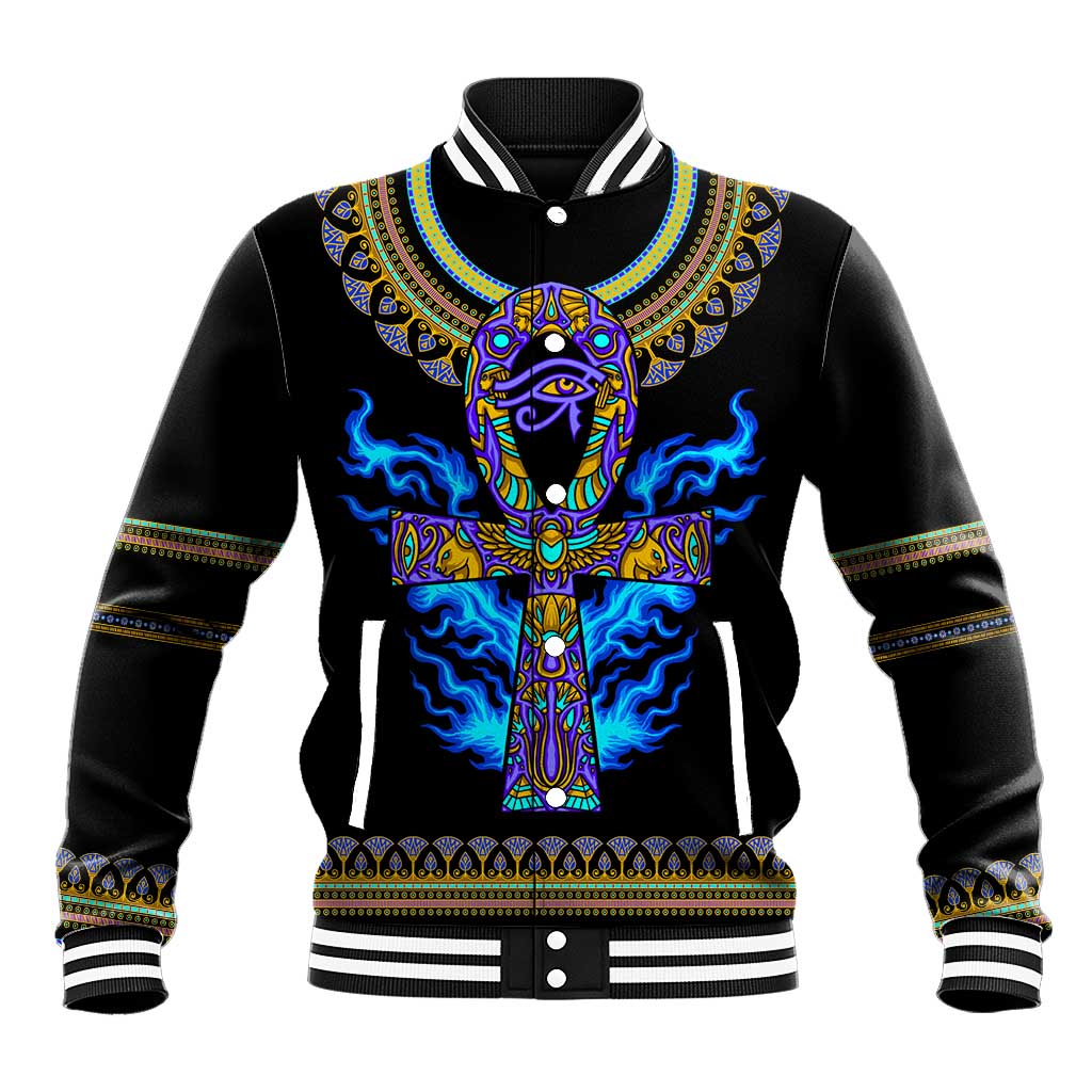 Egyptian Ankh Golden Blue Fire Baseball Jacket DT02