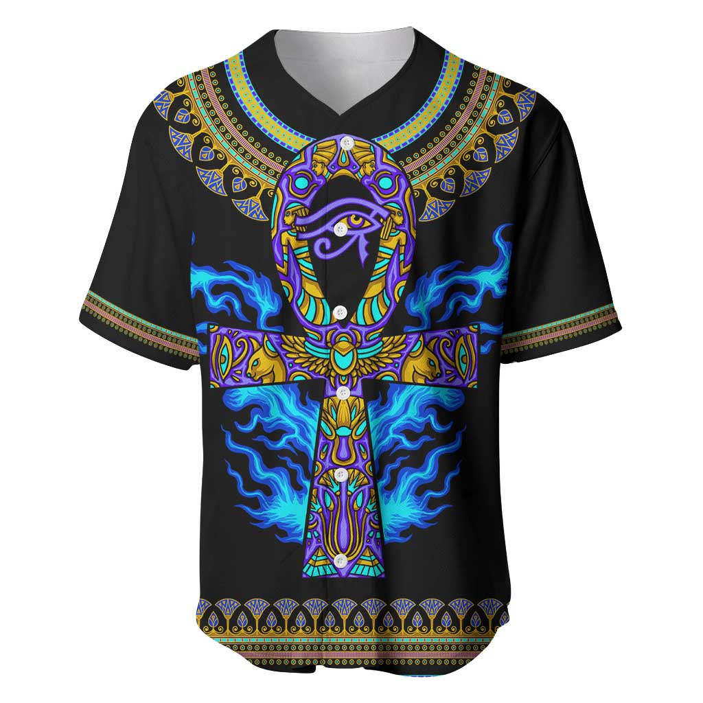 Egyptian Ankh Golden Blue Fire Baseball Jersey