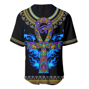 Egyptian Ankh Golden Blue Fire Baseball Jersey