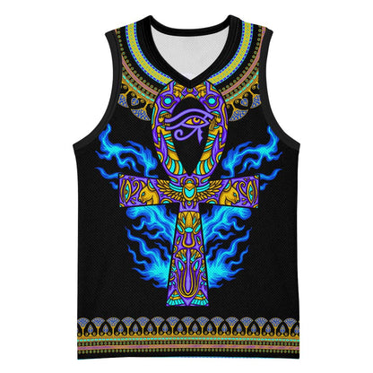 Egyptian Ankh Golden Blue Fire Basketball Jersey DT02