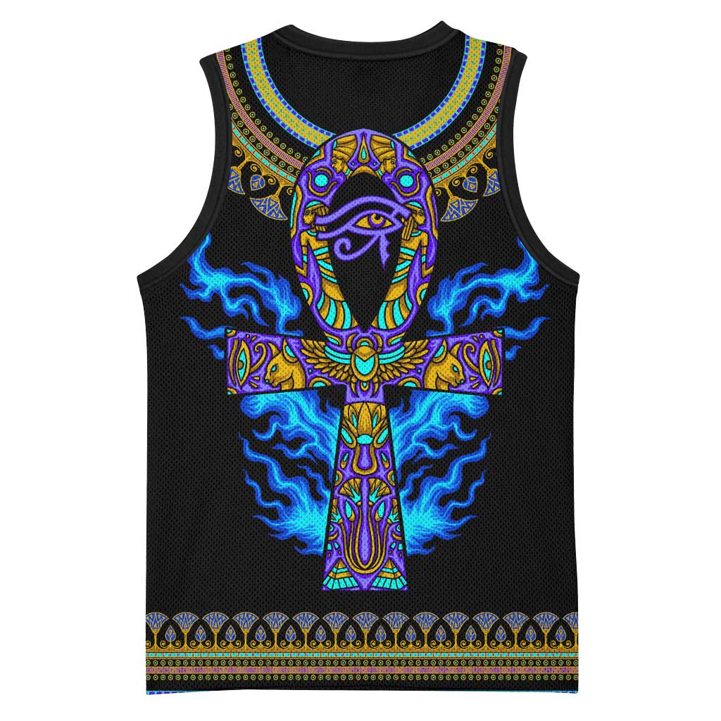 Egyptian Ankh Golden Blue Fire Basketball Jersey DT02