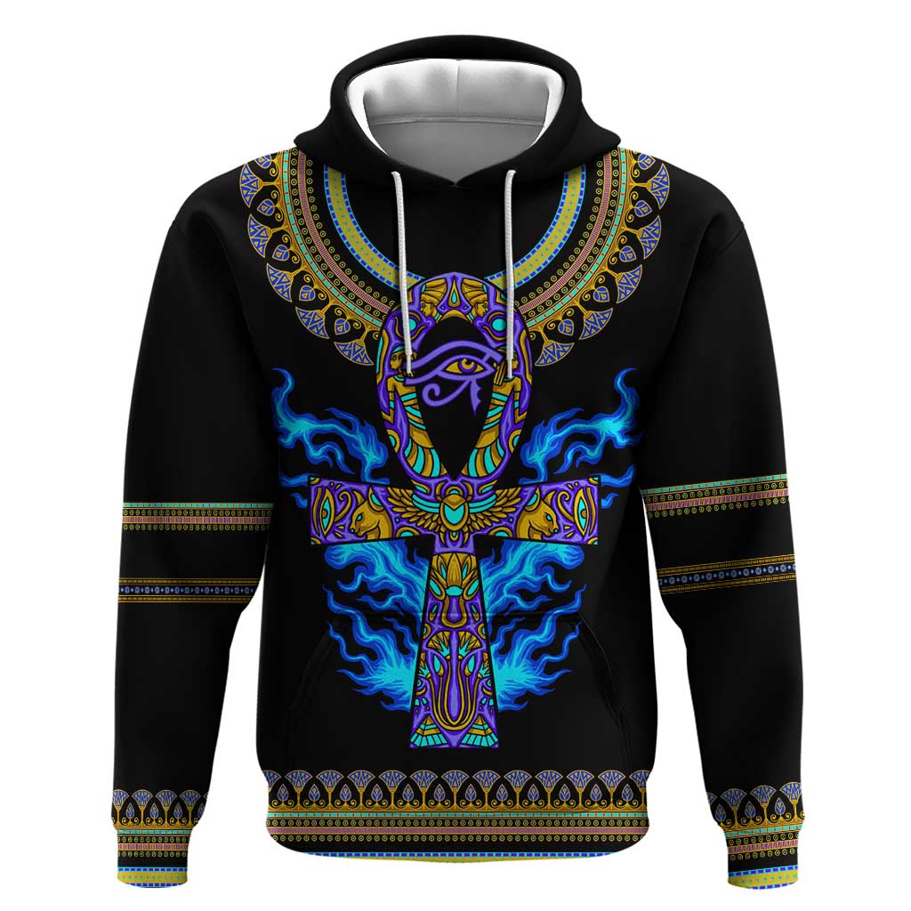 Egyptian Ankh Golden Blue Fire Hoodie