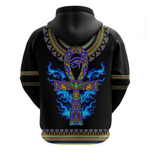 Egyptian Ankh Golden Blue Fire Hoodie