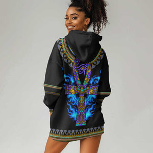 Egyptian Ankh Golden Blue Fire Hoodie Dress