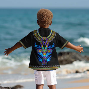 Egyptian Ankh Golden Blue Fire Kid Hawaiian Shirt