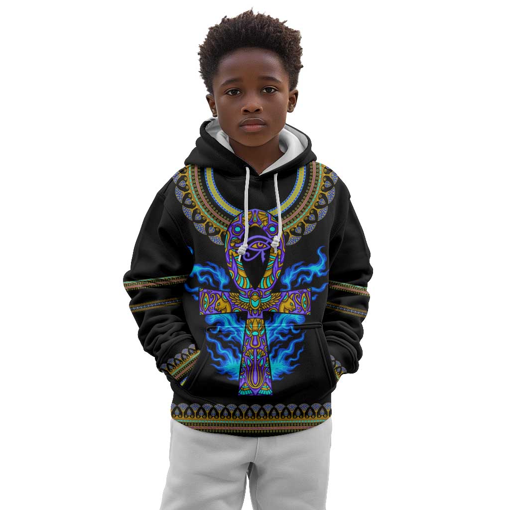 Egyptian Ankh Golden Blue Fire Kid Hoodie