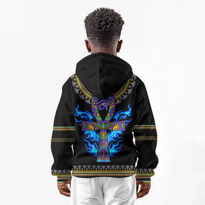 Egyptian Ankh Golden Blue Fire Kid Hoodie