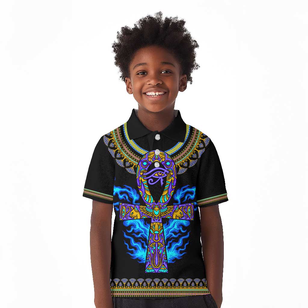 Egyptian Ankh Golden Blue Fire Kid Polo Shirt