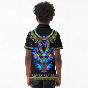 Egyptian Ankh Golden Blue Fire Kid Polo Shirt