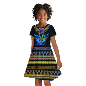 Egyptian Ankh Golden Blue Fire Kid Short Sleeve Dress