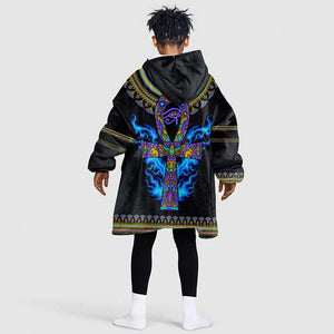 Egyptian Ankh Golden Blue Fire KId Wearable Blanket Hoodie