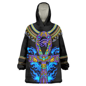 Egyptian Ankh Golden Blue Fire KId Wearable Blanket Hoodie