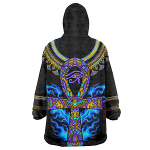 Egyptian Ankh Golden Blue Fire KId Wearable Blanket Hoodie