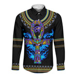 Egyptian Ankh Golden Blue Fire Long Sleeve Button Shirt