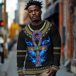 Egyptian Ankh Golden Blue Fire Long Sleeve Shirt DT02