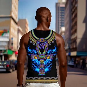 Egyptian Ankh Golden Blue Fire Men Tank Top