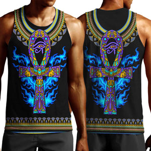 Egyptian Ankh Golden Blue Fire Men Tank Top