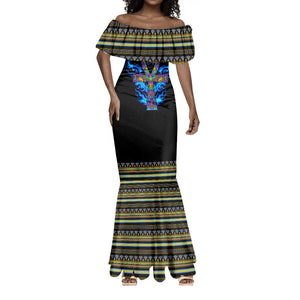 Egyptian Ankh Golden Blue Fire Mermaid Dress