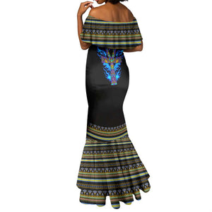 Egyptian Ankh Golden Blue Fire Mermaid Dress