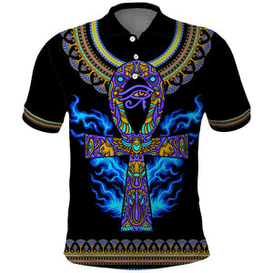 Egyptian Ankh Golden Blue Fire Polo Shirt