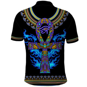 Egyptian Ankh Golden Blue Fire Polo Shirt