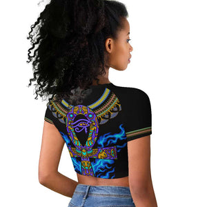 Egyptian Ankh Golden Blue Fire Raglan Cropped T shirt