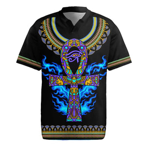 Egyptian Ankh Golden Blue Fire Rugby Jersey