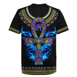 Egyptian Ankh Golden Blue Fire Rugby Jersey