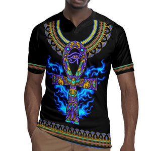 Egyptian Ankh Golden Blue Fire Rugby Jersey