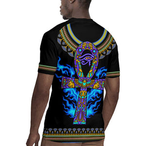 Egyptian Ankh Golden Blue Fire Rugby Jersey